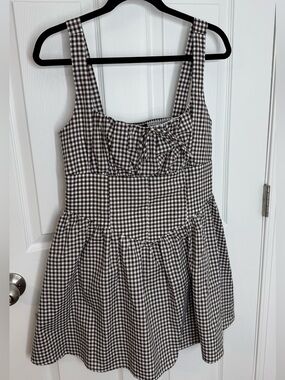 Brown and White Gingham Mini Dress - Unbranded